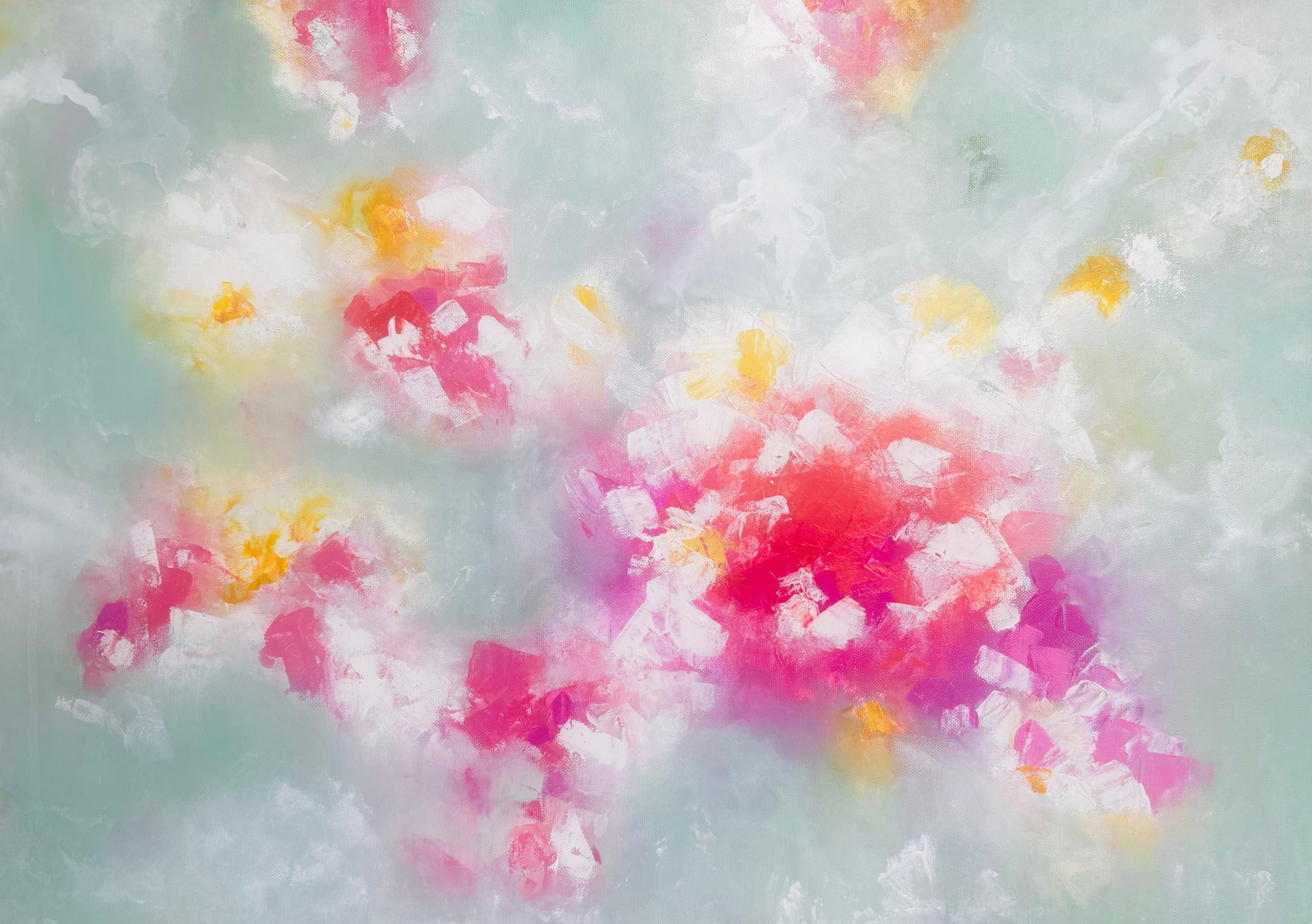 Misty Bloom — palette-knife floral painting in pink, coral and gold by Anurati Gupta
