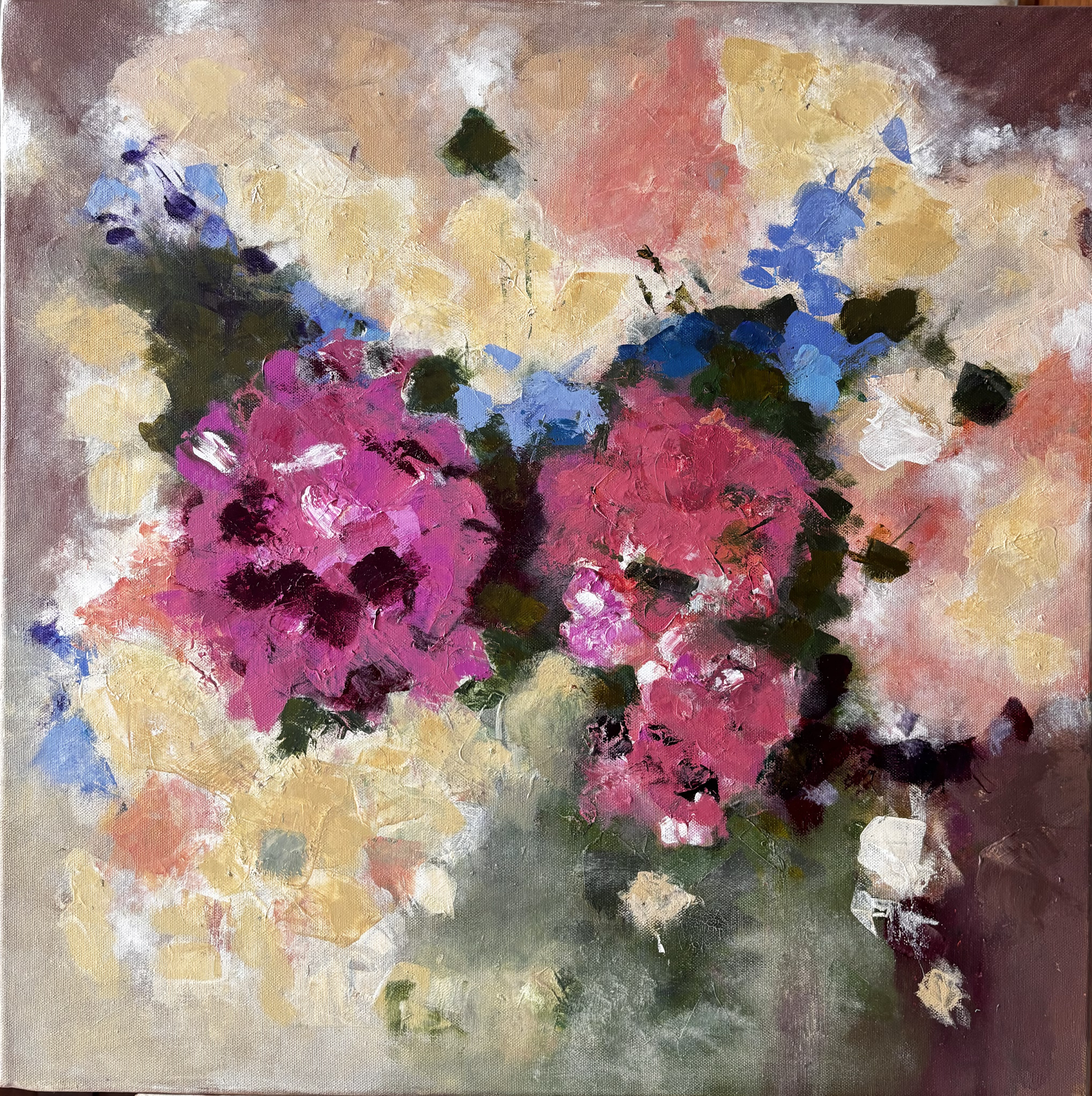 Roses in Bloom — palette-knife floral painting by Anurati Gupta